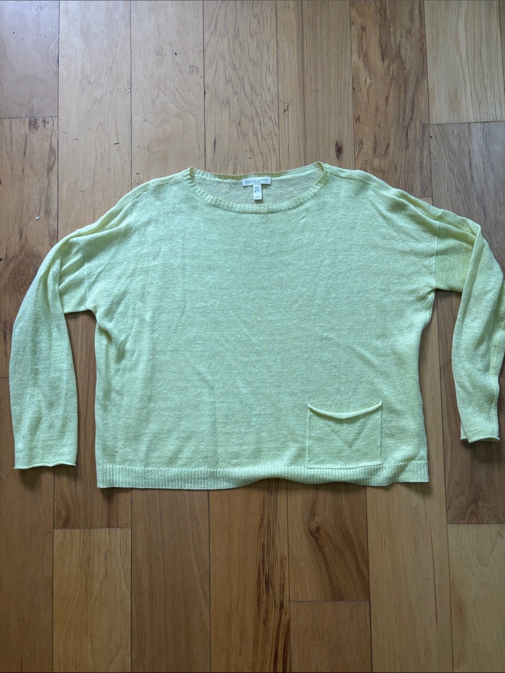Eileen Fisher chartreuse knit linen top size petite small